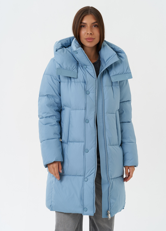 Яркий пуховик на био пухе с капюшоном модель № 28503 универмаг малина