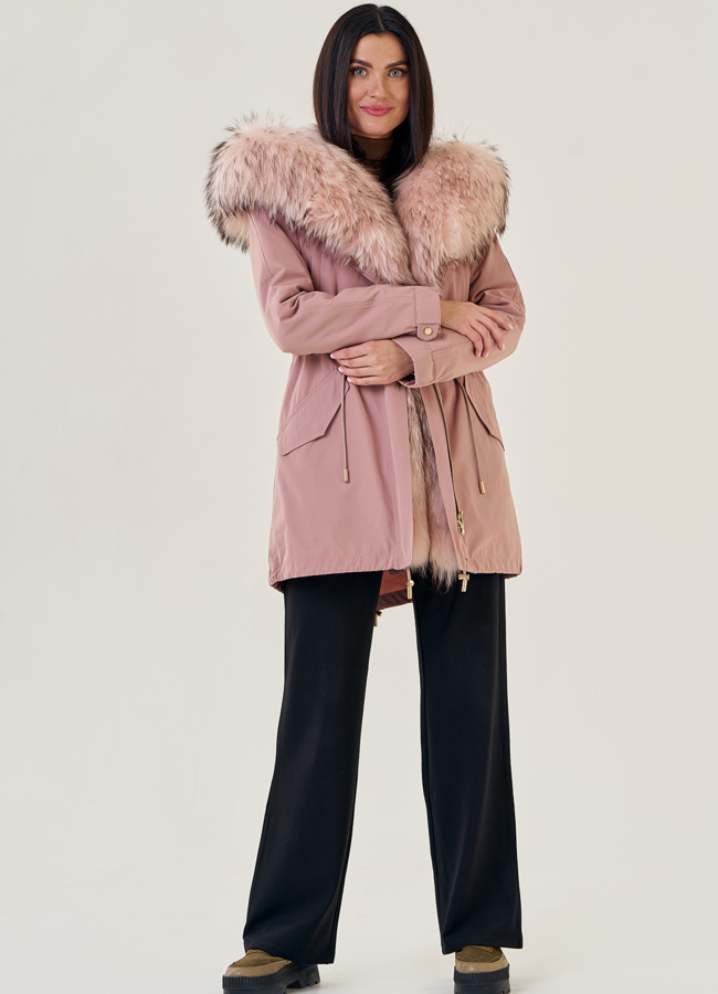 Парка в розовом цвете с меховой отделкой  модель № 12260 в кредит