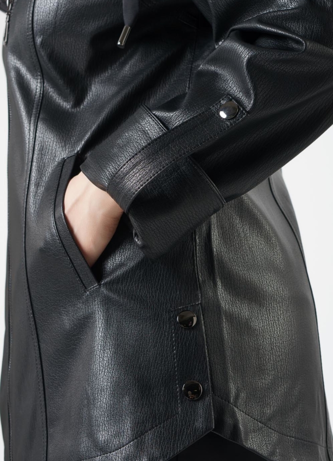 Полупальто из эко кожи черного цвета модель № 2033 универмаг малина