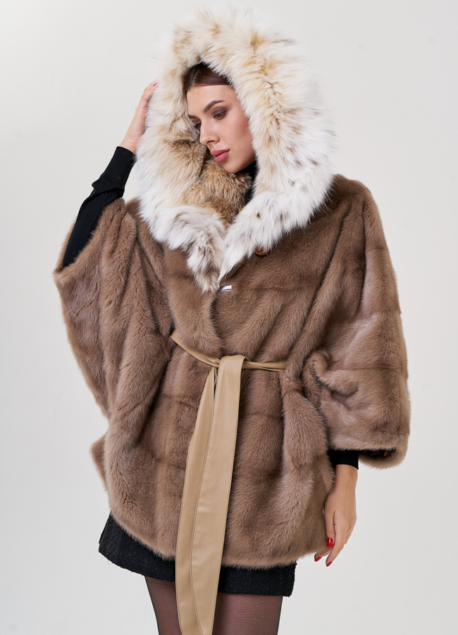 Норковая шуба в цвете пастель с рысью модель № 23306 универмаг малина