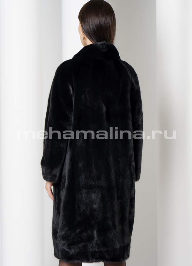 Норковая шуба черного цвета в роспуск с английским воротником  модель № 802 в кредит