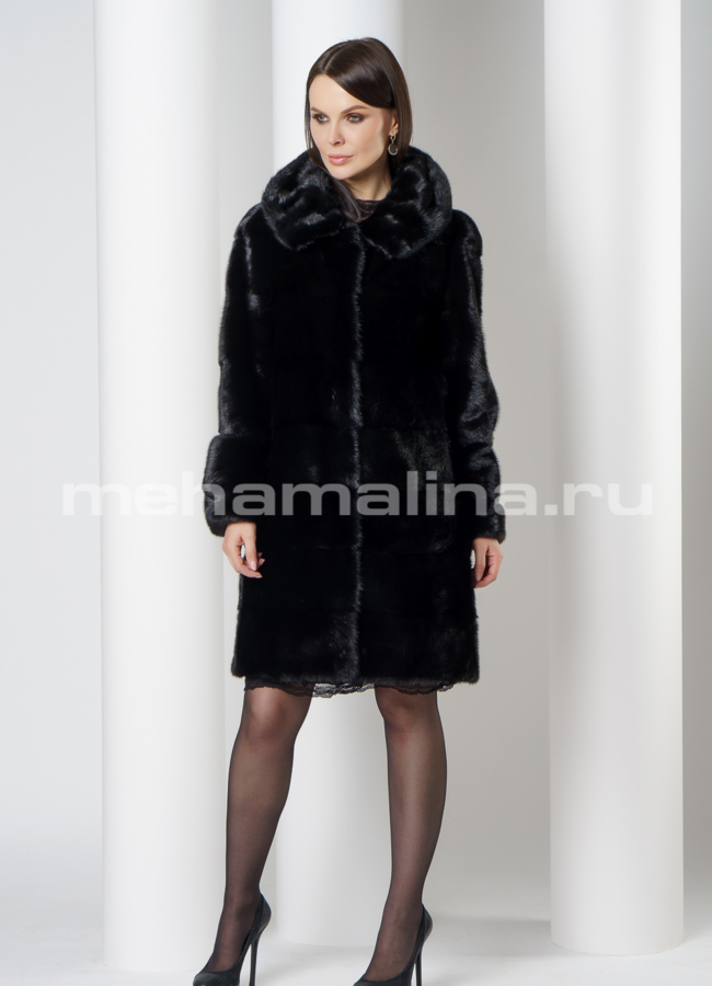 Норковая шуба трансформер в черном цвете модель № 2105 в рассрочку