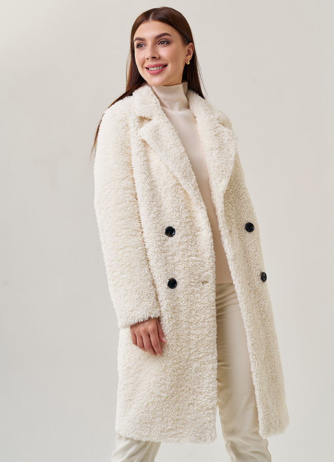 Двубортное женское пальто из искусственного меха модель № 23239 универмаг малина