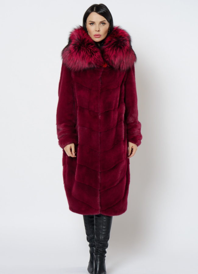 фото Шуба из норки бордового цвета модель № 1201
