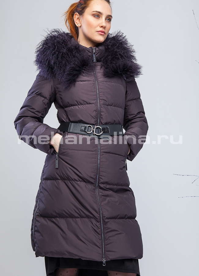 Пуховик с капюшоном модель № П-190 меха малина