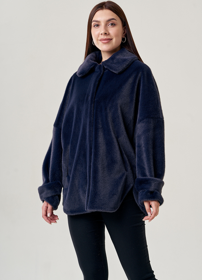 фото Куртка из эко меха синего цвета  модель № 22957