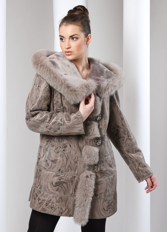 Дубленка модель № D-13 меха малина