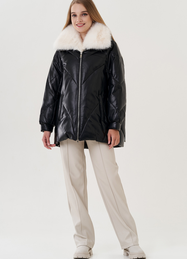 Куртка из эко кожи с воротником из искусственного меха модель № 25468 универмаг малина