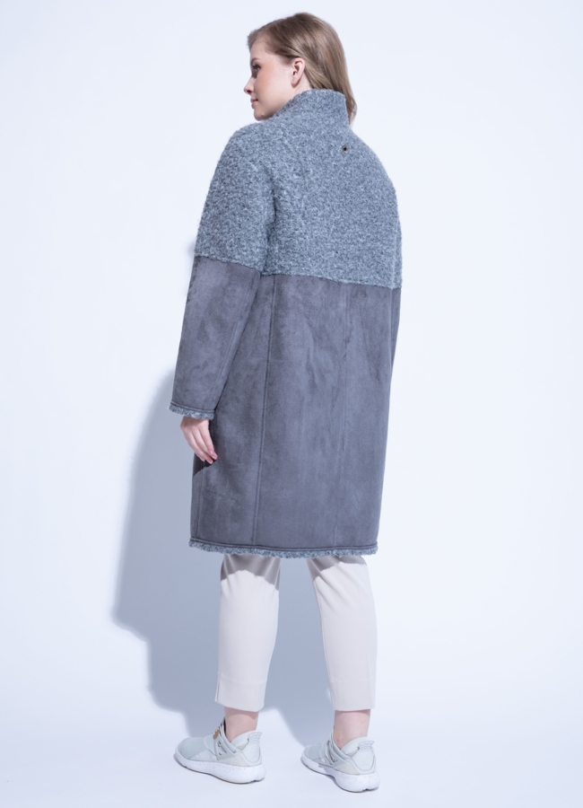 фото Женская дубленка из эко кожи цвета графит модель № 9104