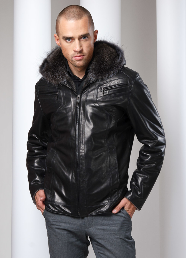 фото Дубленка  на волке капюшон енот модель № DM-7