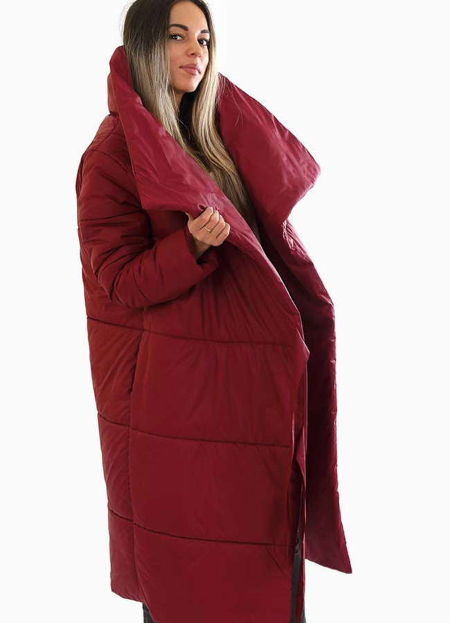 Пуховик oversize модель № П-226 меха малина