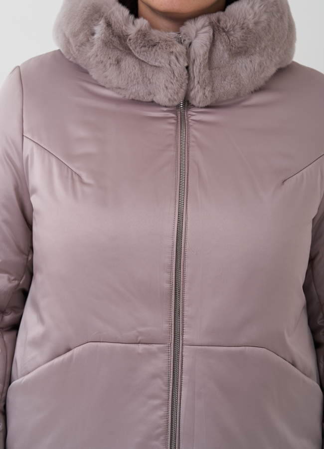 Женский пуховик с отделкой капюшона из кролика модель № 24962 универмаг малина