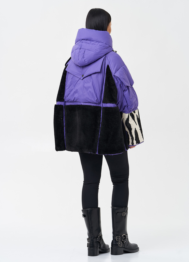 Комбинированный женский пуховик с капюшоном модель № 28374 в кредит