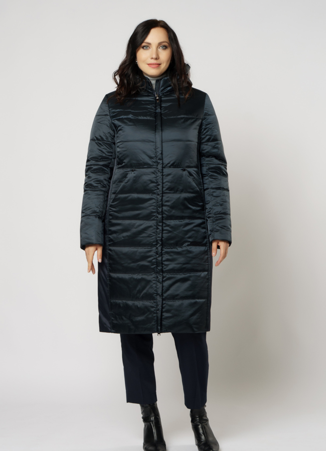 Пуховик синего цвета с капюшоном на молнии  модель № 238 в рассрочку