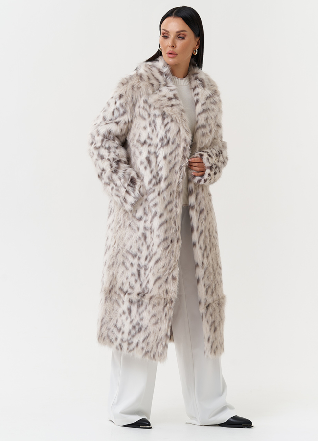 Пальто из эко меха с анималистичным принтом модель № 28553 универмаг малина