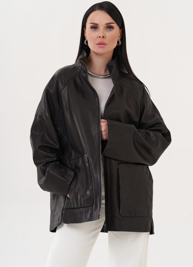Куртка оверсайз из натуральной кожи модель № 27138 в рассрочку