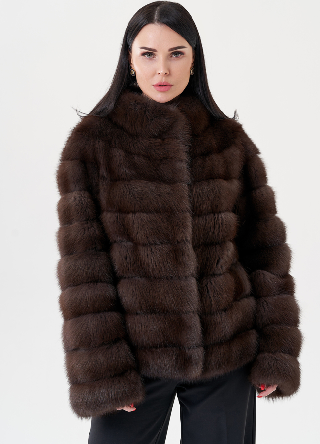 Шуба из куницы с воротником стойка модель № 24502 универмаг малина