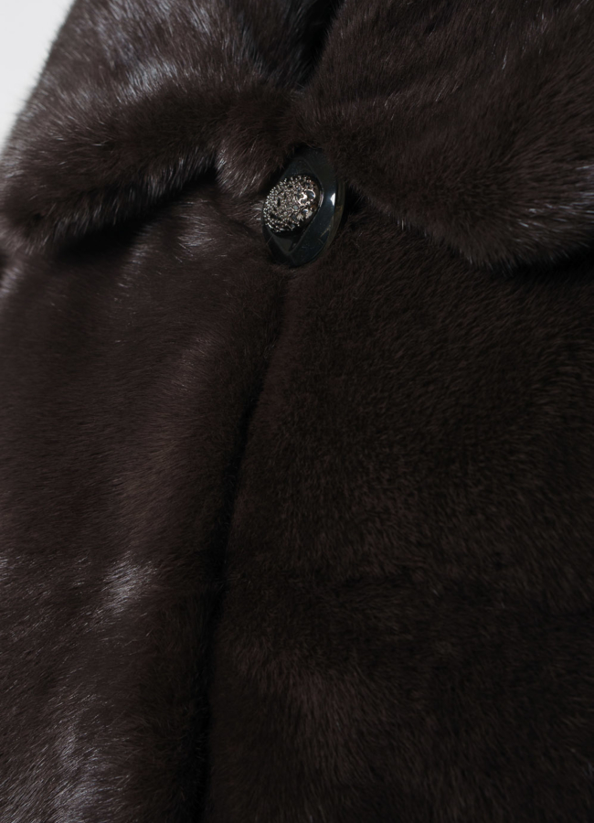 Норковая шуба с капюшоном цвета уголь модель № S-821 универмаг малина