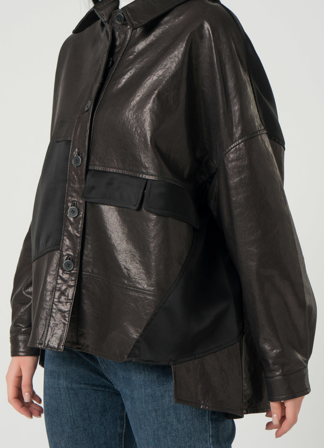 Женская куртка-рубашка из натуральной кожи  модель № 22337 универмаг малина