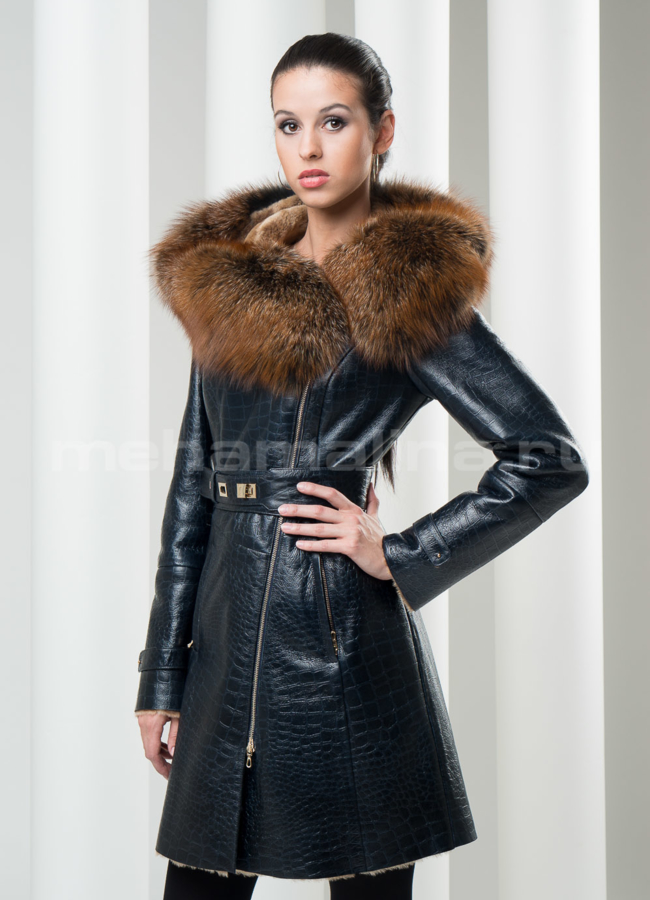 Дубленка крокко, цвет синий модель № D-87 в кредит