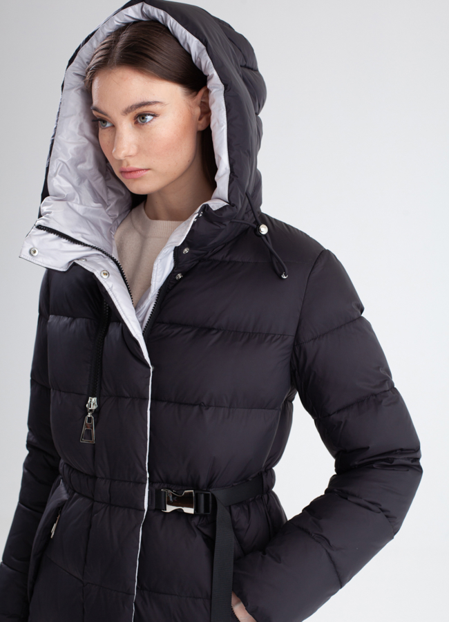 Женский пуховик с поясом модель № 23347 универмаг малина