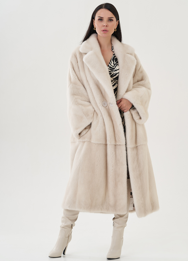 Белая шуба из аукционной норки модель № 24965 универмаг малина