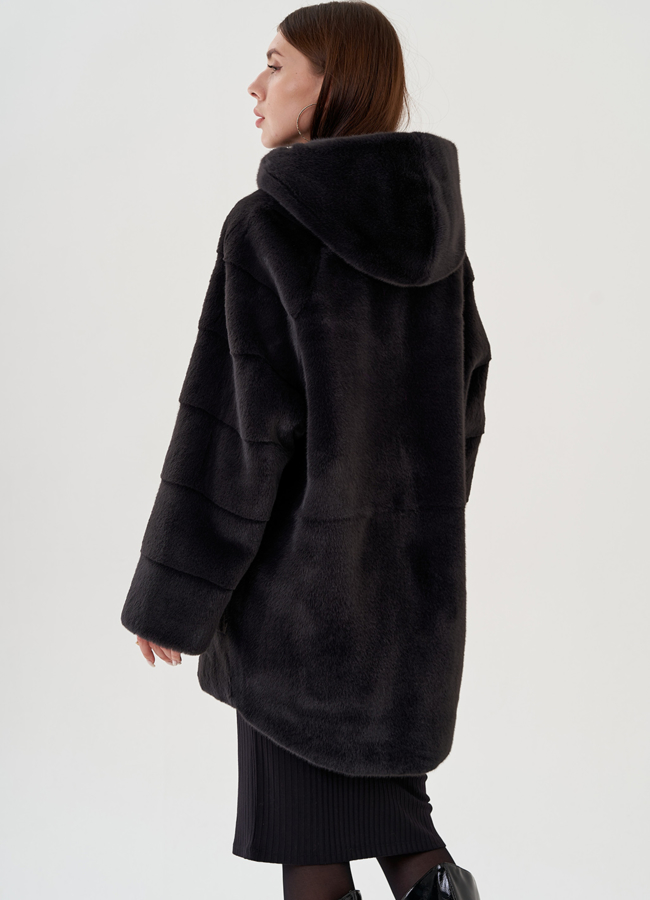 Полупальто из экомеха с капюшоном модель № 81537 в кредит