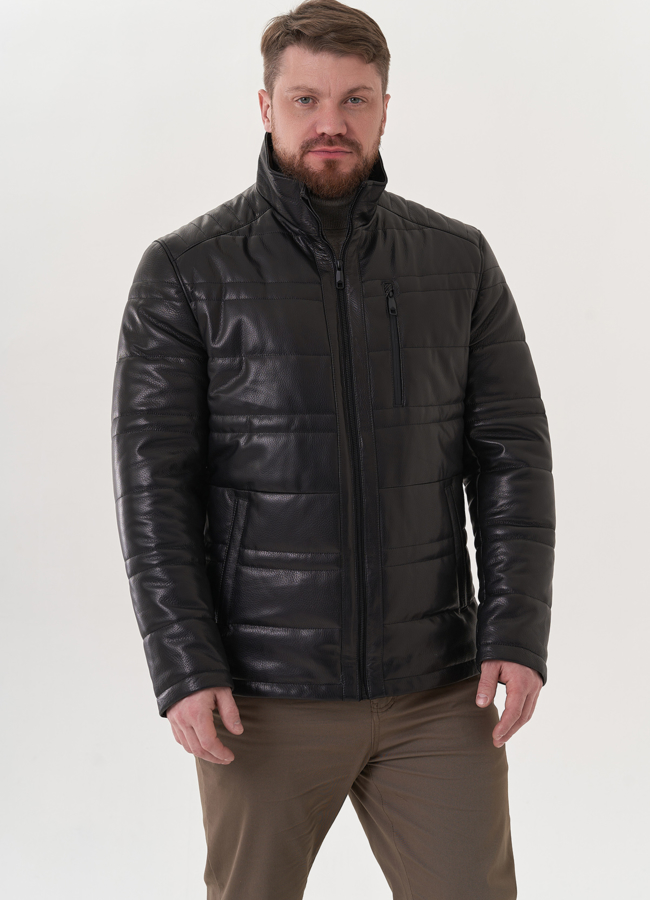 фото Мужская утепленная куртка из натуральной кожи модель № 26836