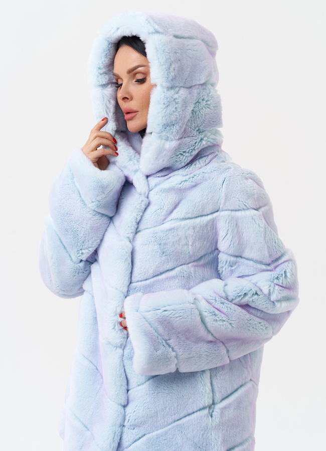 Шуба из меха кролика с капюшоном модель № 28909 универмаг малина