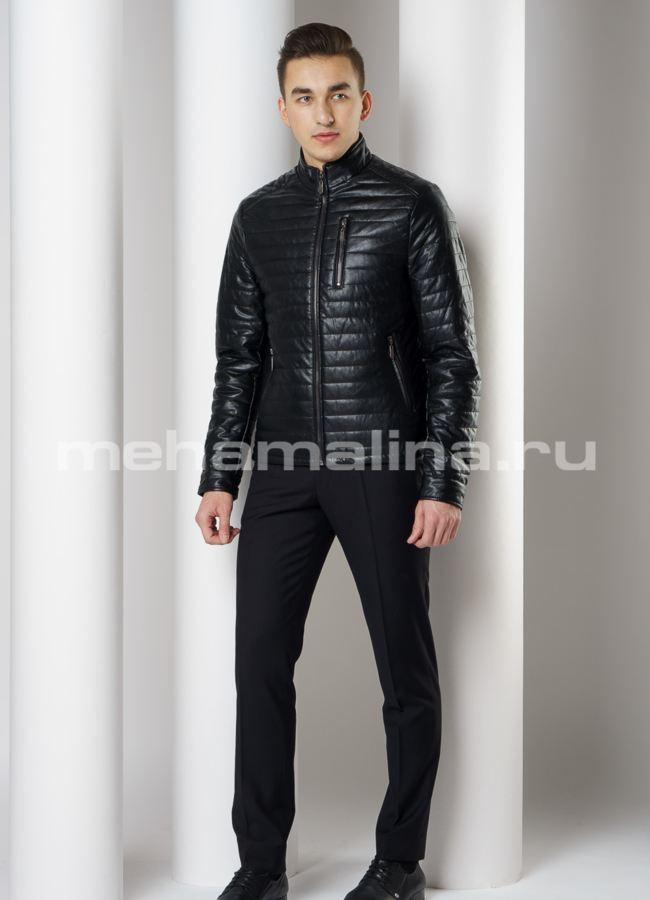 Куртка из эко кожи черного цвета на молнии модель № 607 универмаг малина