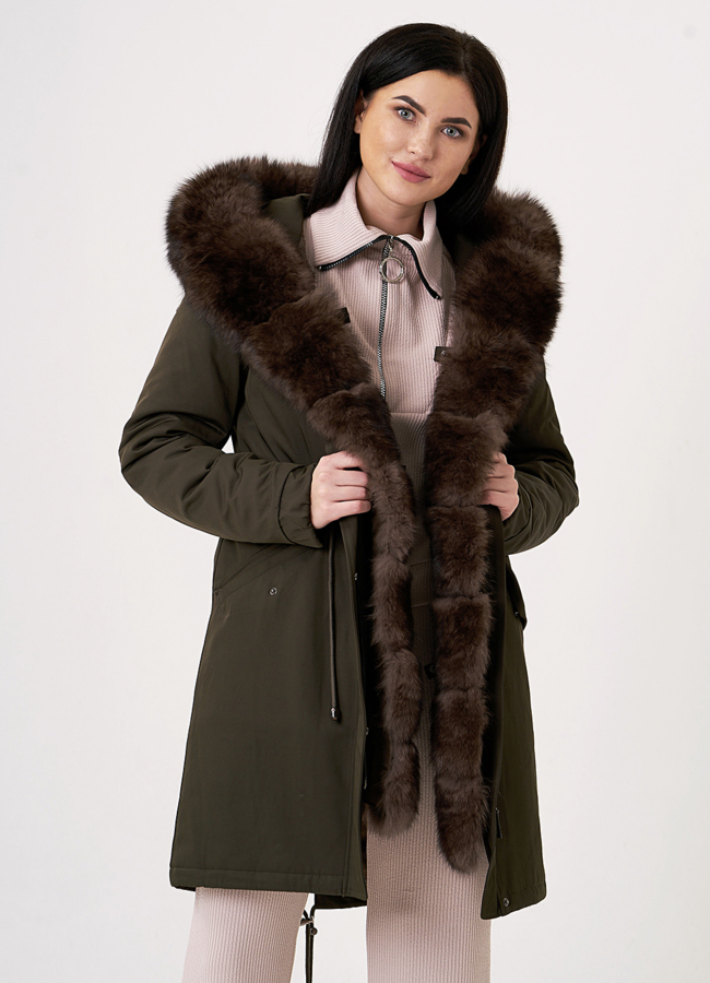 Меховая парка на молнии с капюшоном модель № 21822 меха малина