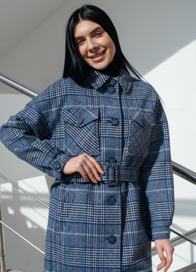 Женское пальто - рубашка синего цвета модель № 21837 универмаг малина