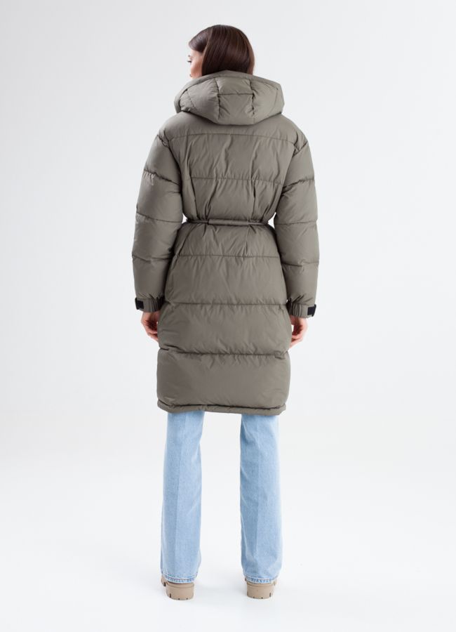 фото Женский пуховик в цвете хаки модель № 23339