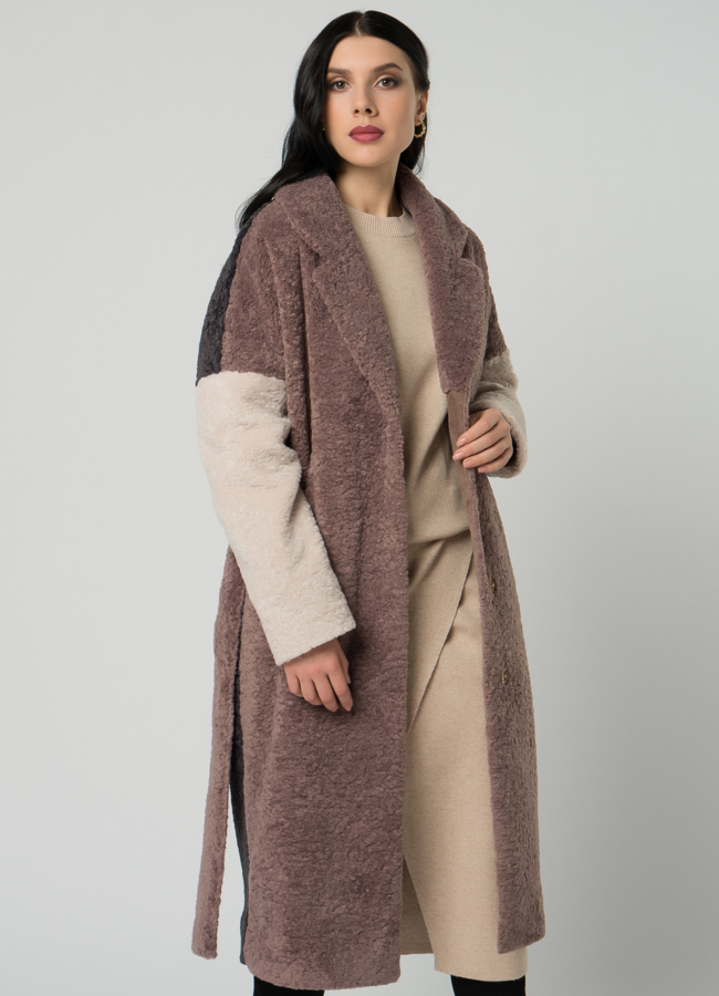Пальто из эко меха с английским воротником модель № 21906 универмаг малина