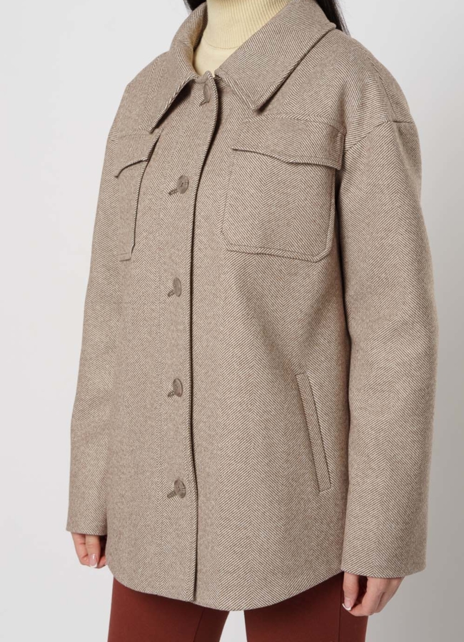 Женское пальто-рубашка коричневого цвета модель № 20763 универмаг малина