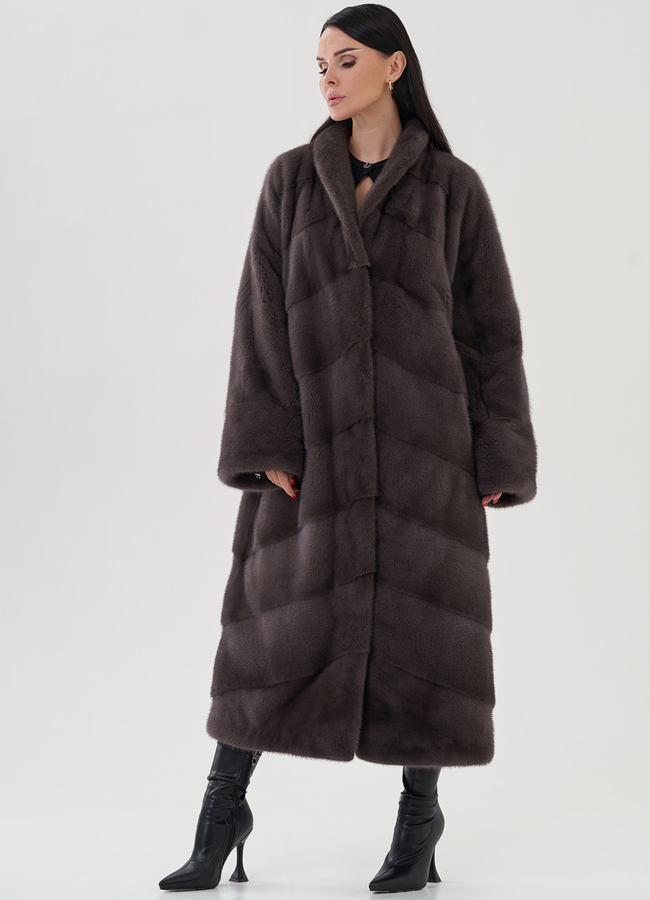 Длинная шуба из скандинавской норки модель № 24969 универмаг малина