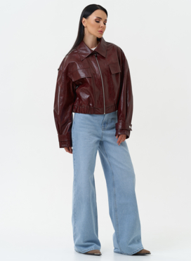 Куртка бомбер из эко кожи бордового цвета