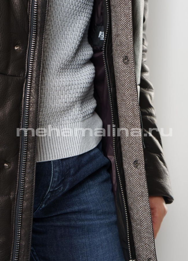 Пуховик Perre из натуральной кожи  модель № ПМ-93 универмаг малина