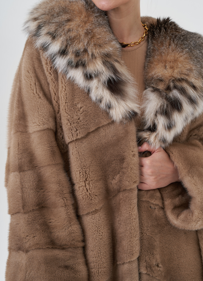 Норковая шуба с рысью модель № 24676 универмаг малина