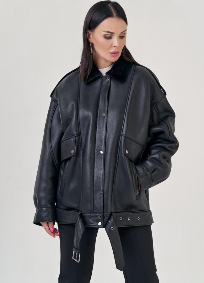 Женская дубленка пилот черного цвета  модель № 22240 в кредит