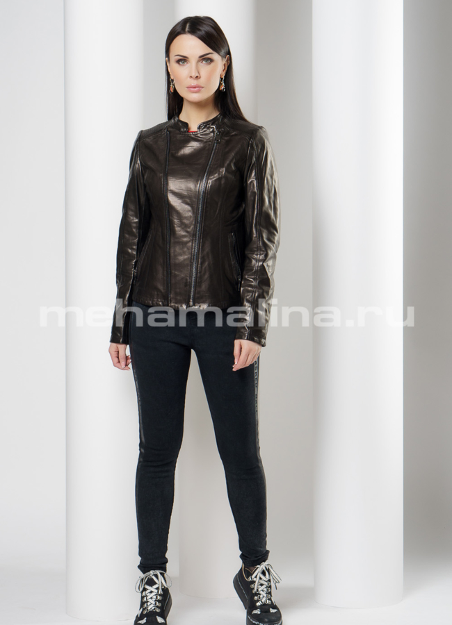 Женская мотокуртка в черном цвете модель № 10652 в рассрочку