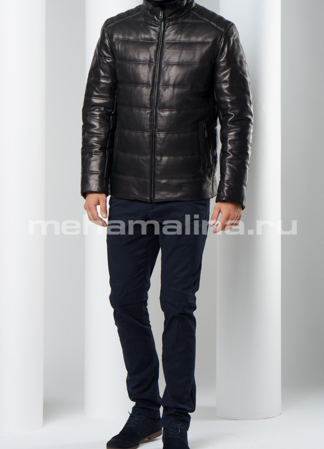 Кожаный пуховик модель № ПМ-88 в рассрочку