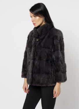 Норковая шуба с воротником стойка в цвете графит