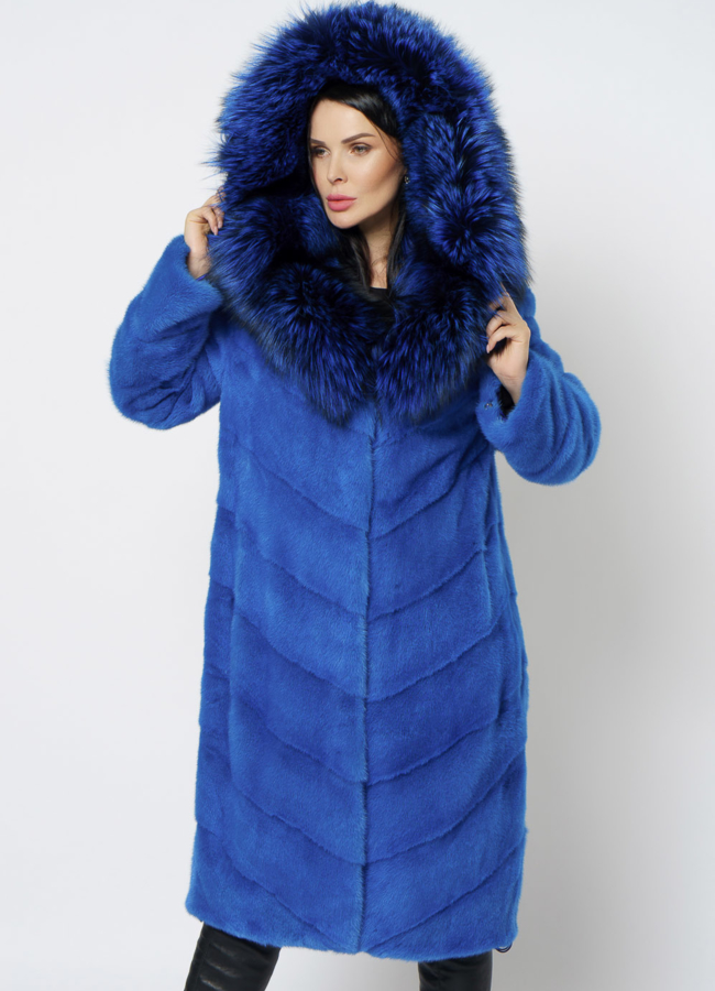 Шуба из норки синего цвета модель № 1202 универмаг малина