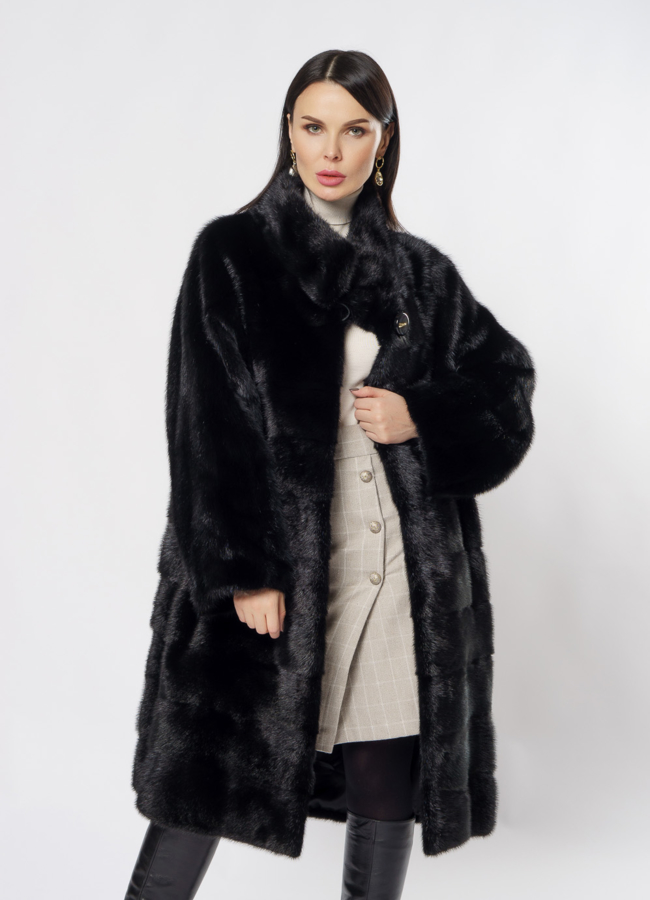 Норковая шуба в черном цвете оверсайз модель № S-881 универмаг малина