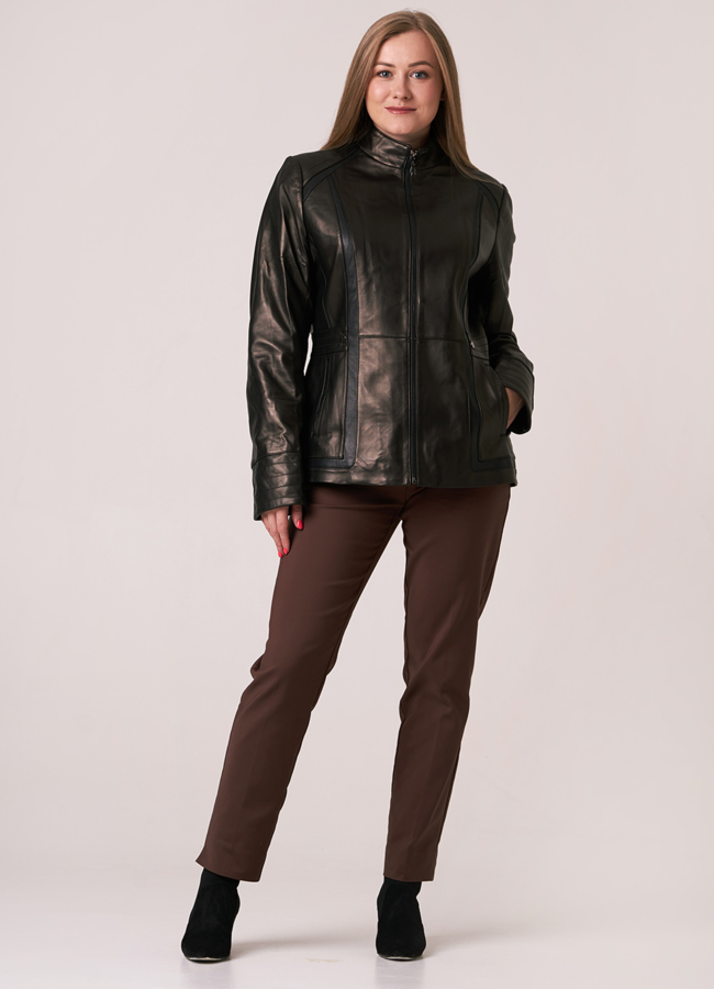 Женская кожаная куртка черного цвета модель № 17757 в рассрочку