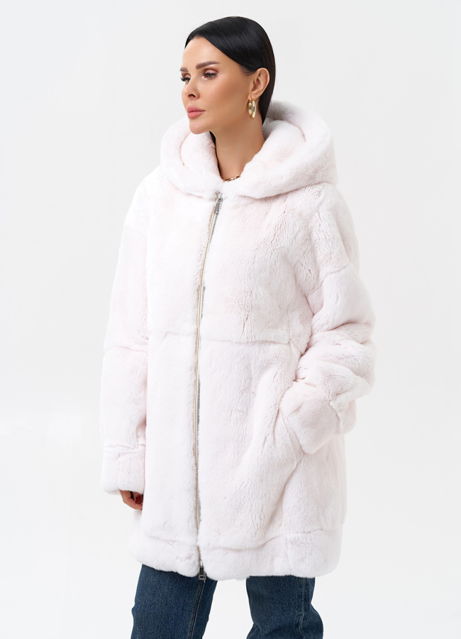 Шуба из меха кролика с капюшоном модель № 29065 универмаг малина