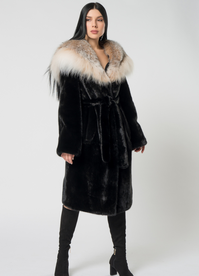 фото Шуба из скандинавской норки с рысью модель № 1501