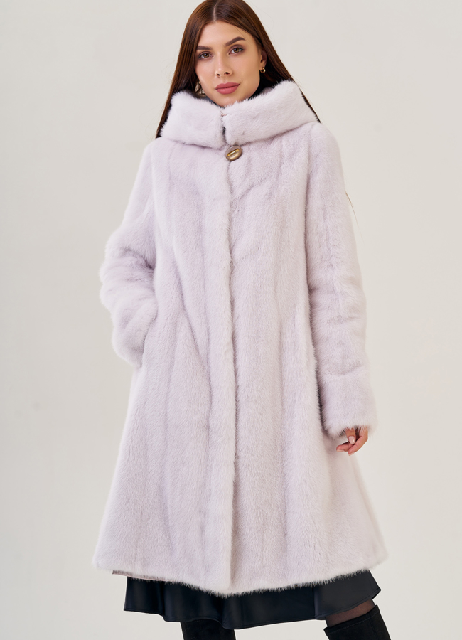 Светлая норковая шуба с капюшоном модель № 78827 меха малина