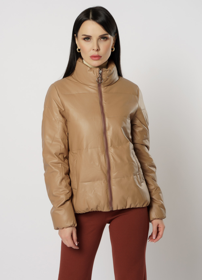 фото Женская куртка из эко кожи коричневого цвета модель № 20769